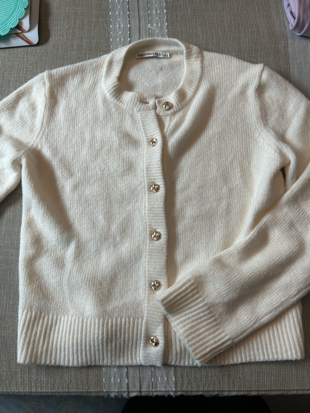 Abercrombie & Fitch Cream Button-Front Knit Cardigan